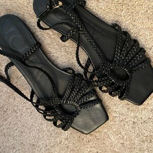 J. Crew Black Braided Lace-Up Square-Toe Sandals